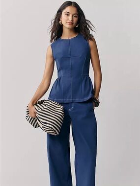 Anthropologie Maeve Navy Sleeveless Peplum Top